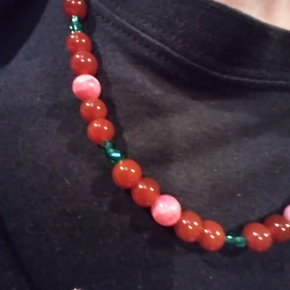 21" Carnelian/Rhodocrosite/Swarovski necklace